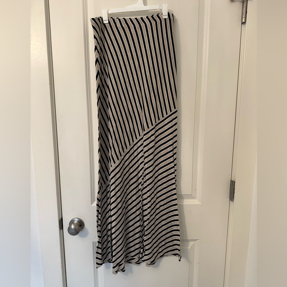Matty M Asymmetrical Black and Tan Striped Maxi Skirt